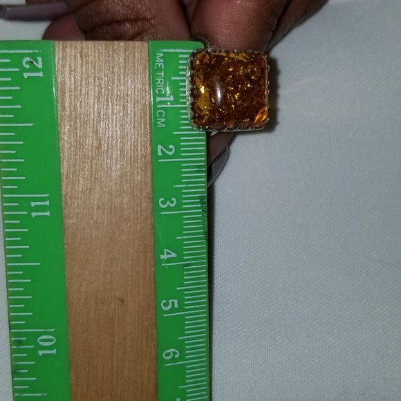 Sterling silver amber ring sz6 - Picture 1 of 3